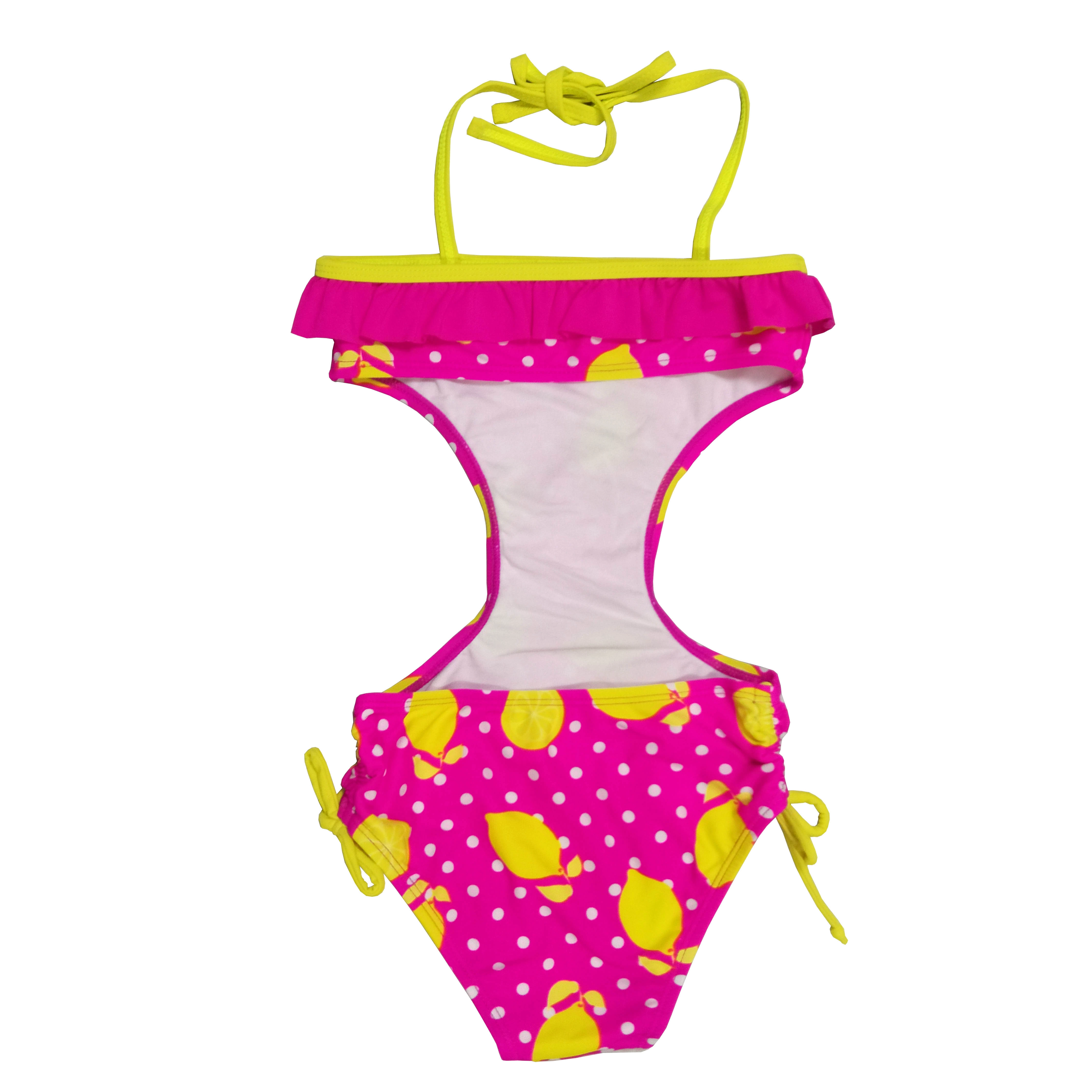 Girls swimwear kids swimsuit all overprint with with neckline lace OEM orders accepted