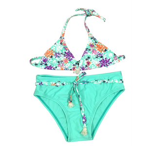 Bikini Girls two-piece swimsuit Girls swimwear kids swimsuit with AOP top and solid bottom custom available OEM orders accepted