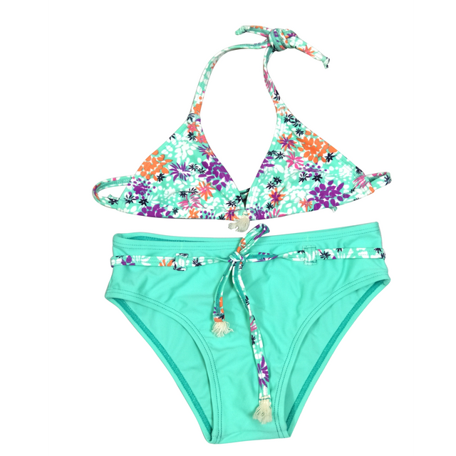 Bikini Girls two-piece swimsuit Girls swimwear kids swimsuit with AOP top and solid bottom custom available OEM orders accepted