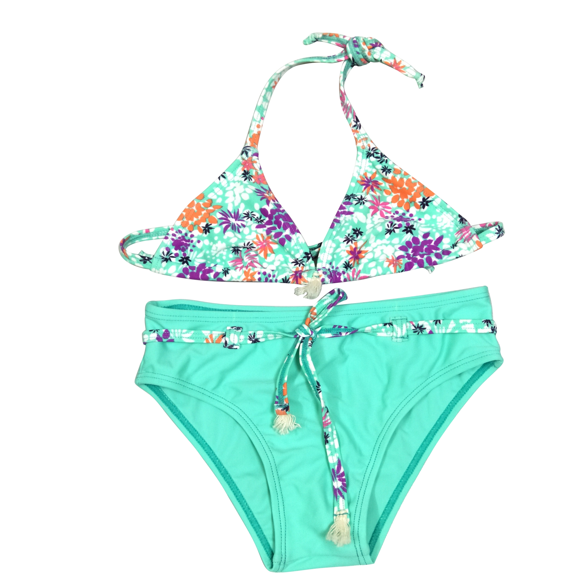 Bikini Girls two-piece swimsuit Girls swimwear kids swimsuit with AOP top and solid bottom custom available OEM orders accepted
