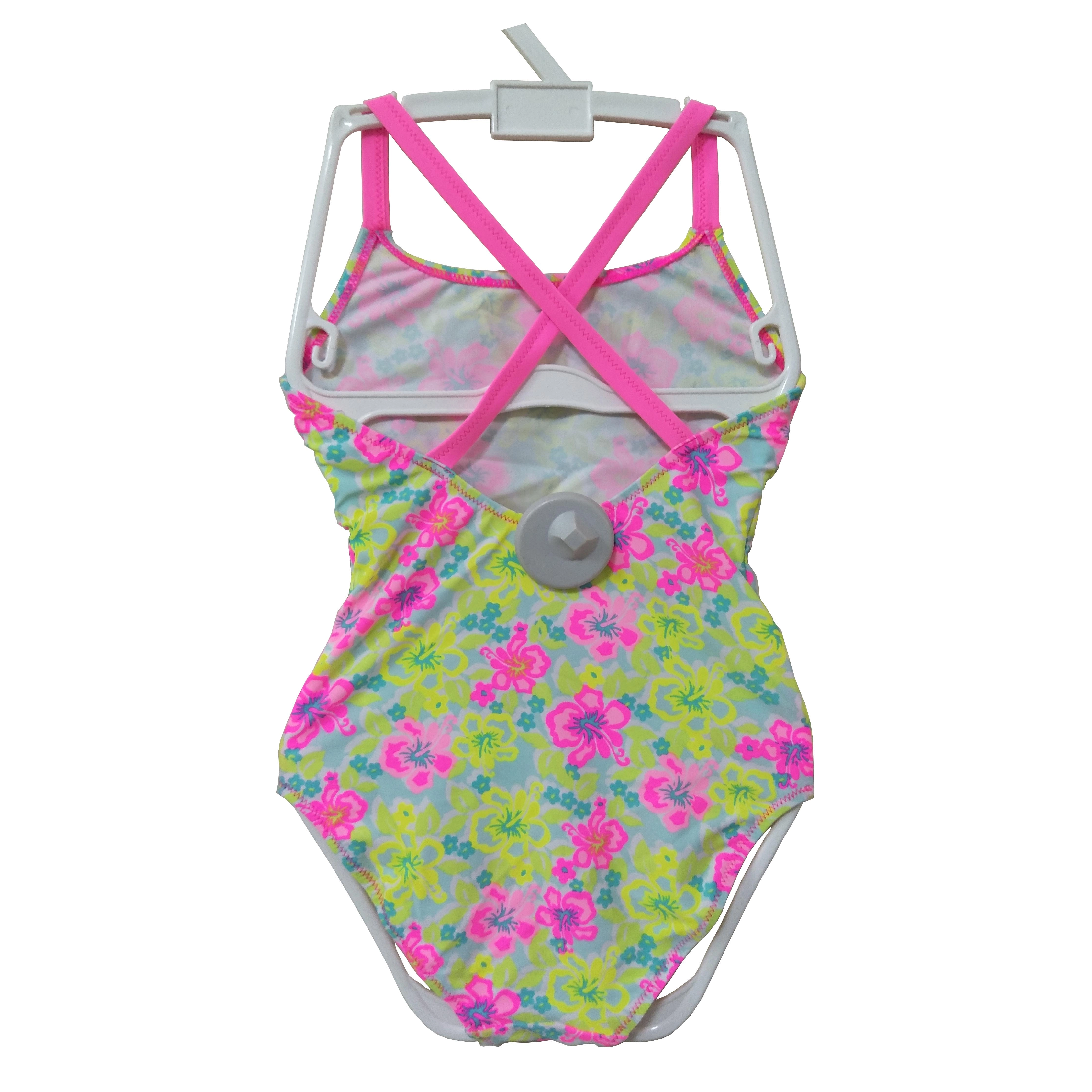 Girls swimsuit kids swimwear one-piece with AOP and solid straps beach wear wet suit OEM orders accepted