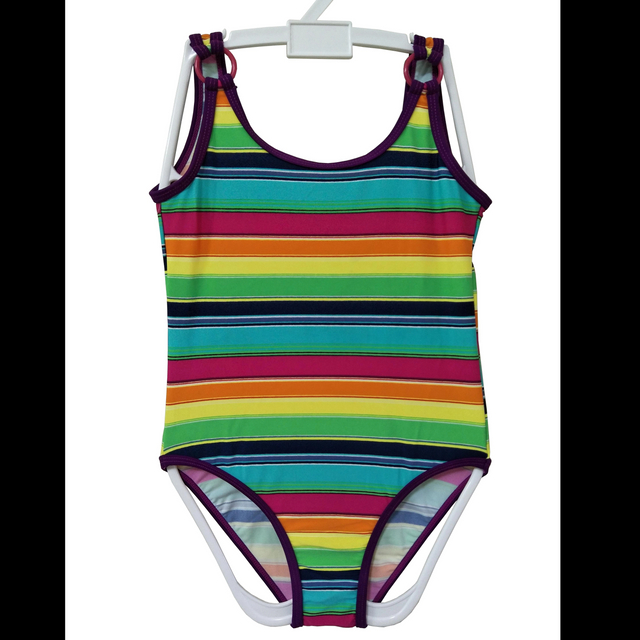 Girls swimsuit kids swimwear one-piece with stripeprint beach wear wet suit OEM orders accepted