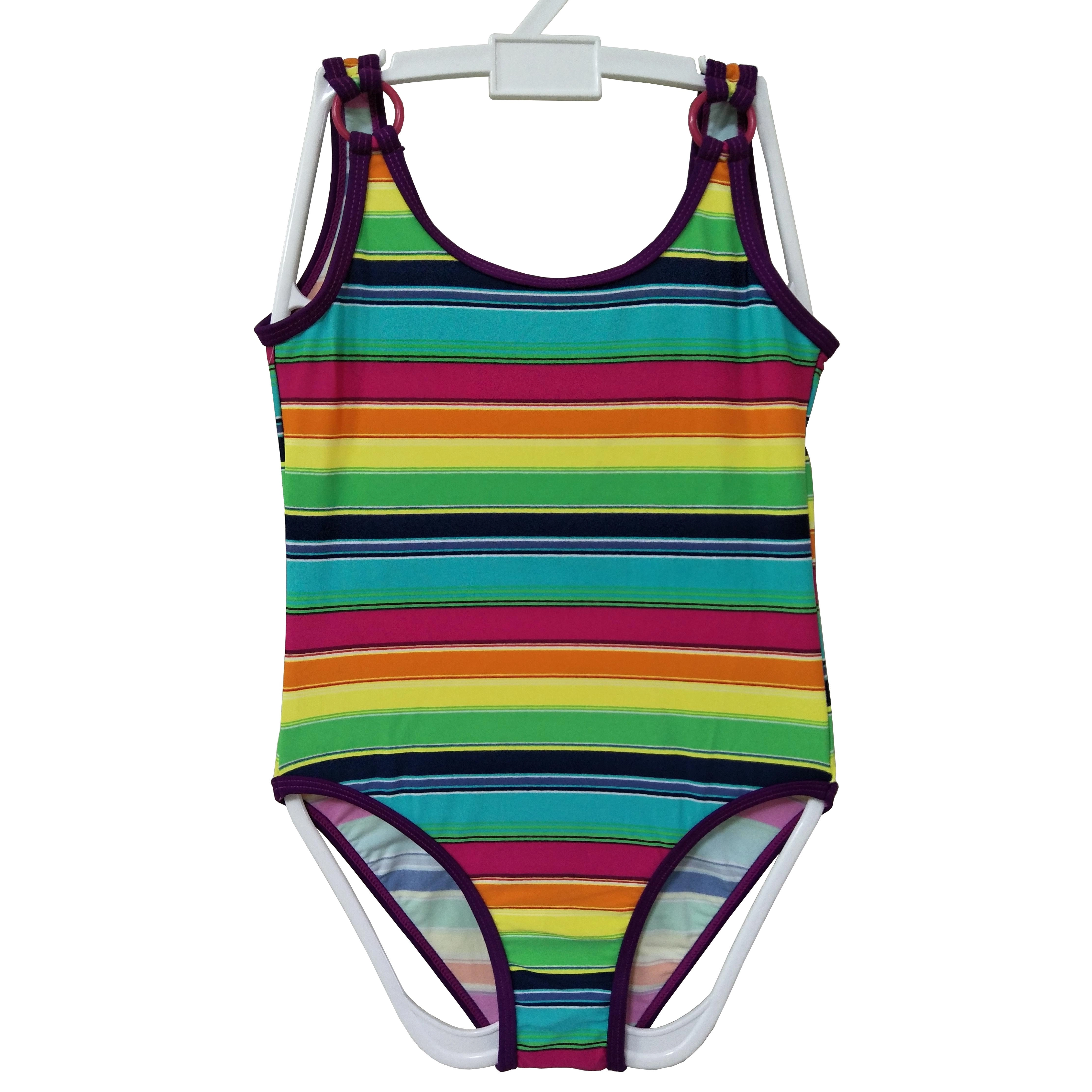 Girls swimsuit kids swimwear one-piece with stripeprint beach wear wet suit OEM orders accepted