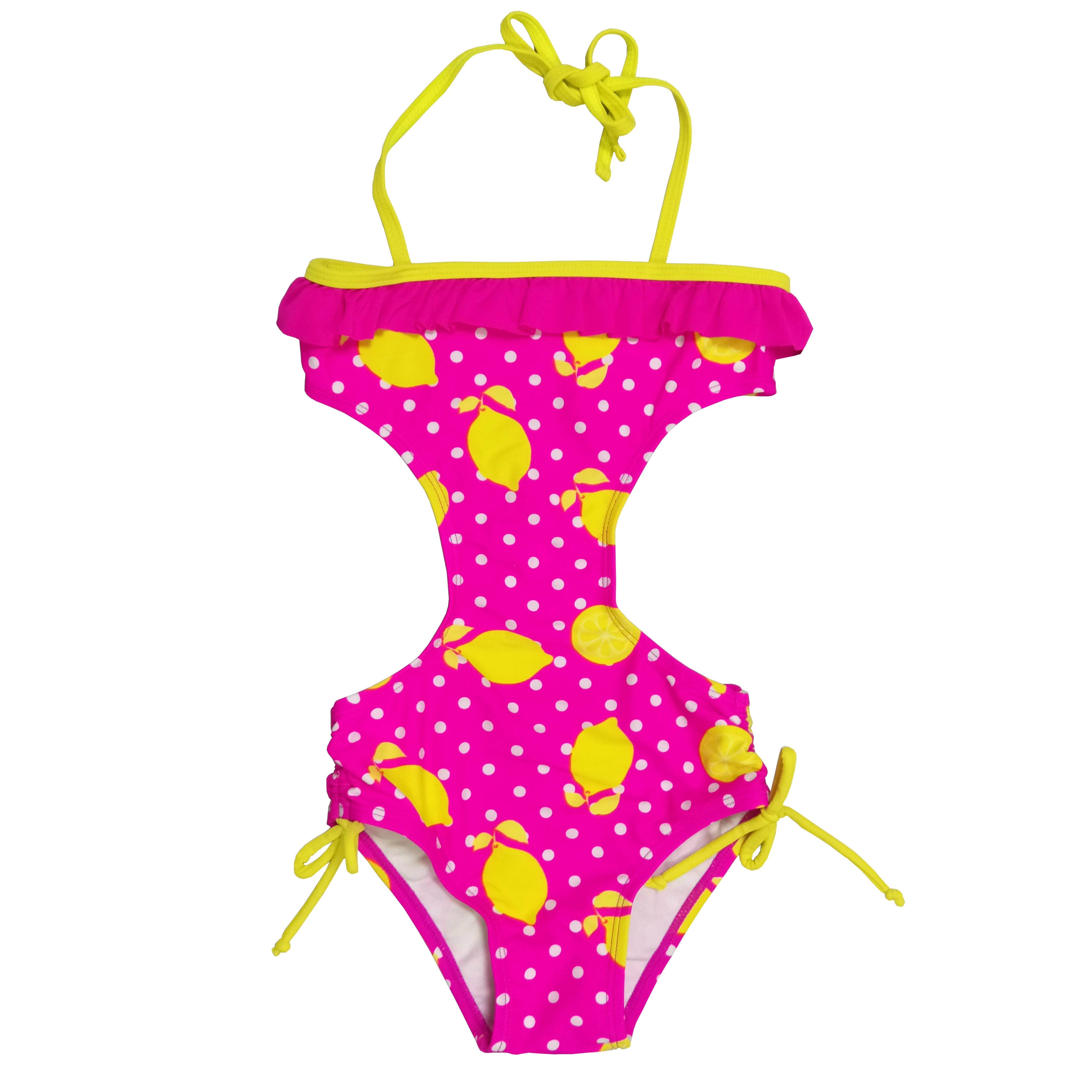 Girls swimwear kids swimsuit all overprint with with neckline lace OEM orders accepted