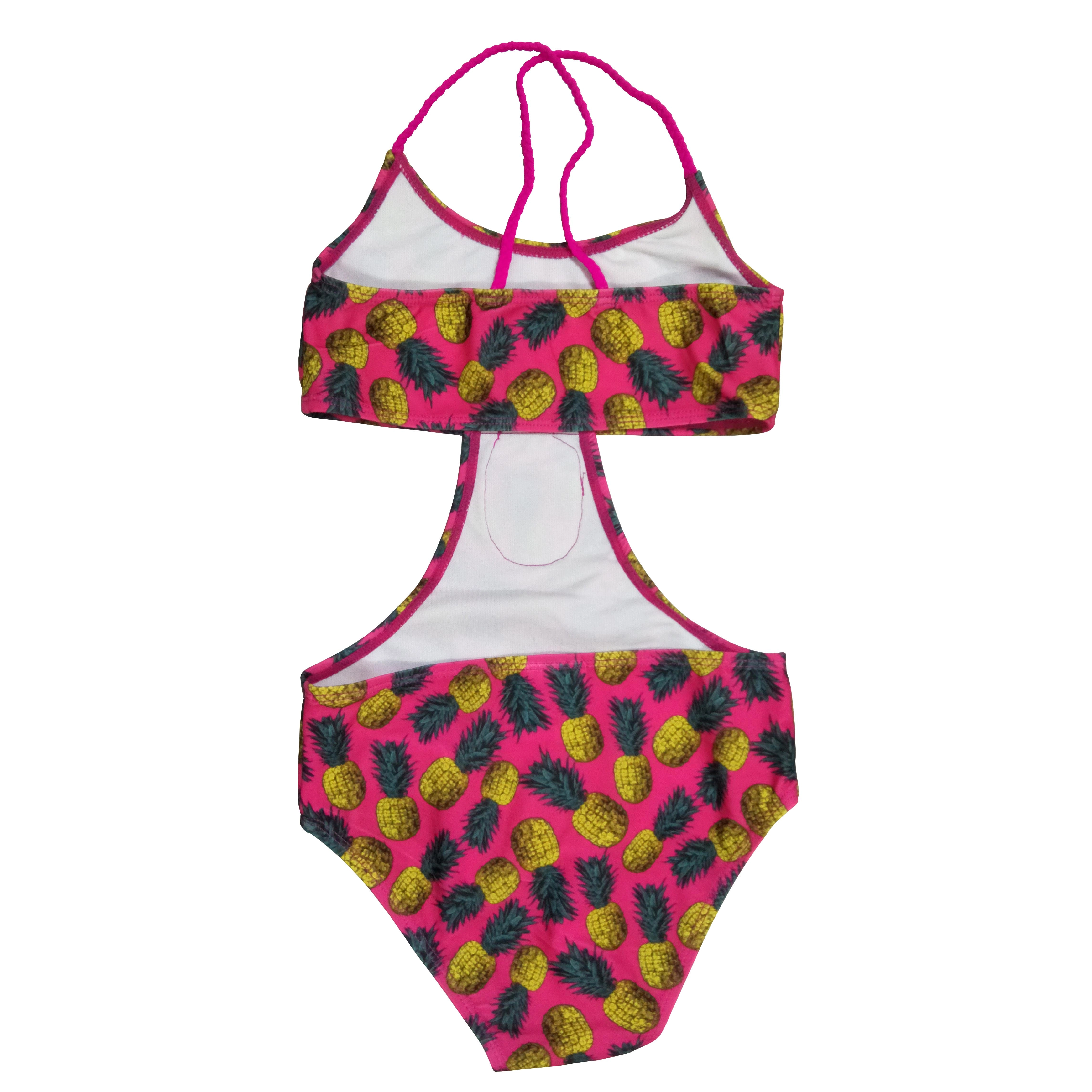 Girls swimwear kids swimsuit all overprint with front rubber print pineapple OEM orders accepted