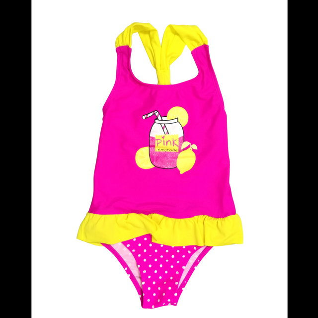 Girls swimsuit kids swimwear one-piece with waist frills beach wear wet suit OEM orders accepted