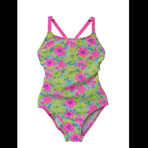 Girls swimsuit kids swimwear one-piece with AOP and solid straps beach wear wet suit OEM orders accepted