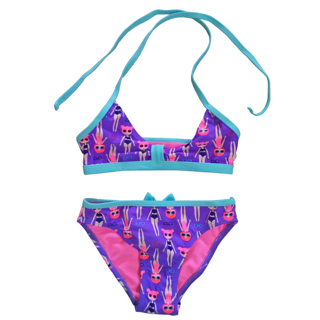 Bikini Girls two-piece swimsuit Girls swimwear kids swimsuit with AOP / BOW custom available OEM orders accepted