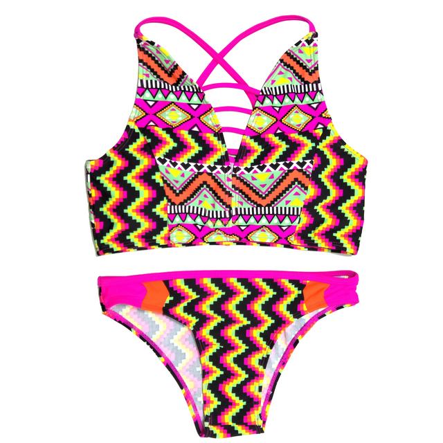 Bikini Girls two-piece swimsuit Girls swimwear kids swimsuit top with cujps AOP print beach wear custom available OEM orders accepted