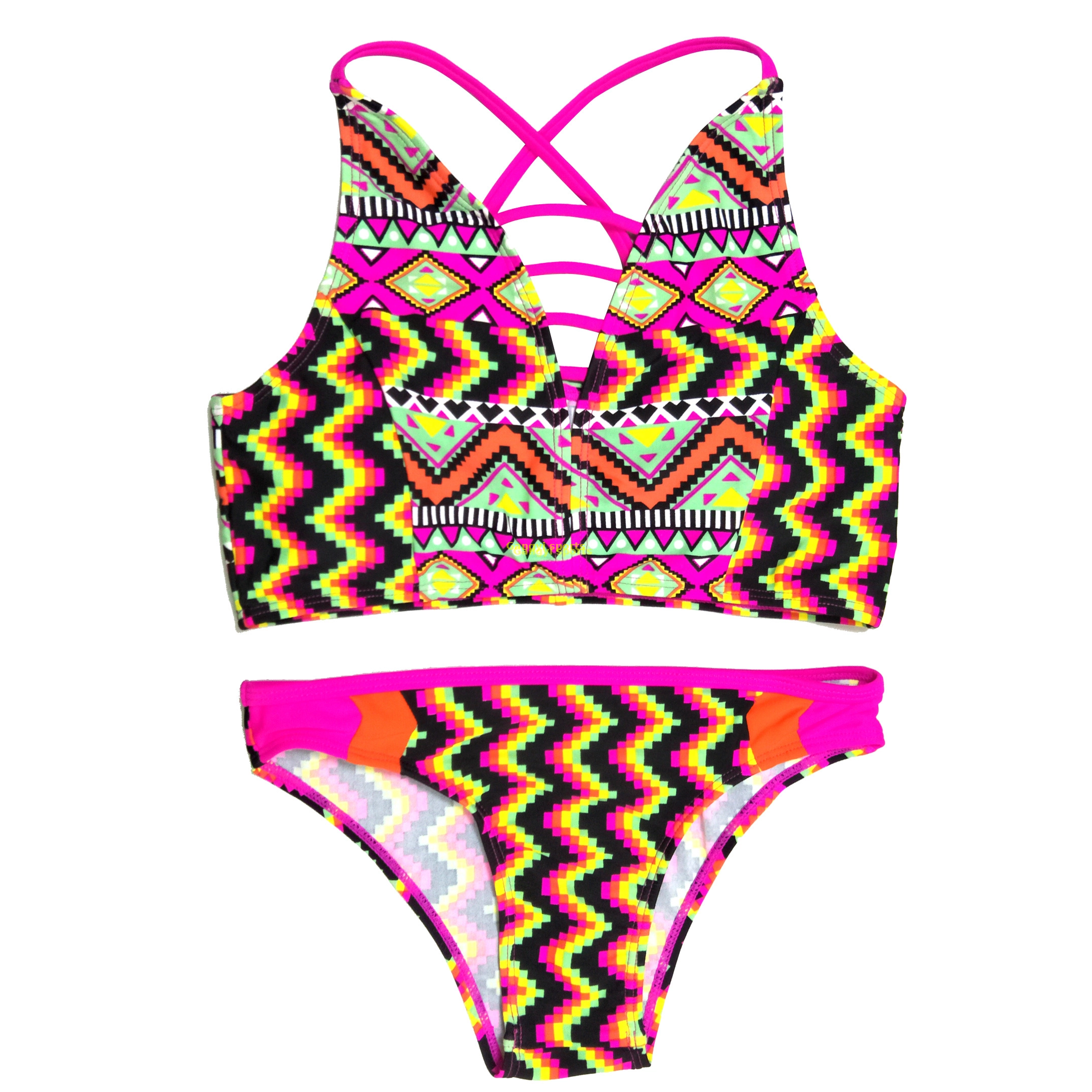 Bikini Girls two-piece swimsuit Girls swimwear kids swimsuit top with cujps AOP print beach wear custom available OEM orders accepted