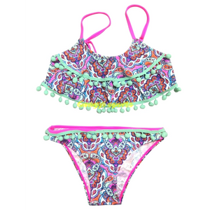 Bikini Girls two-piece swimsuit Girls swimwear kids swimsuit with top frills custom available OEM orders accepted