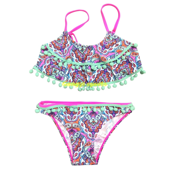 Bikini Girls two-piece swimsuit Girls swimwear kids swimsuit with top frills custom available OEM orders accepted