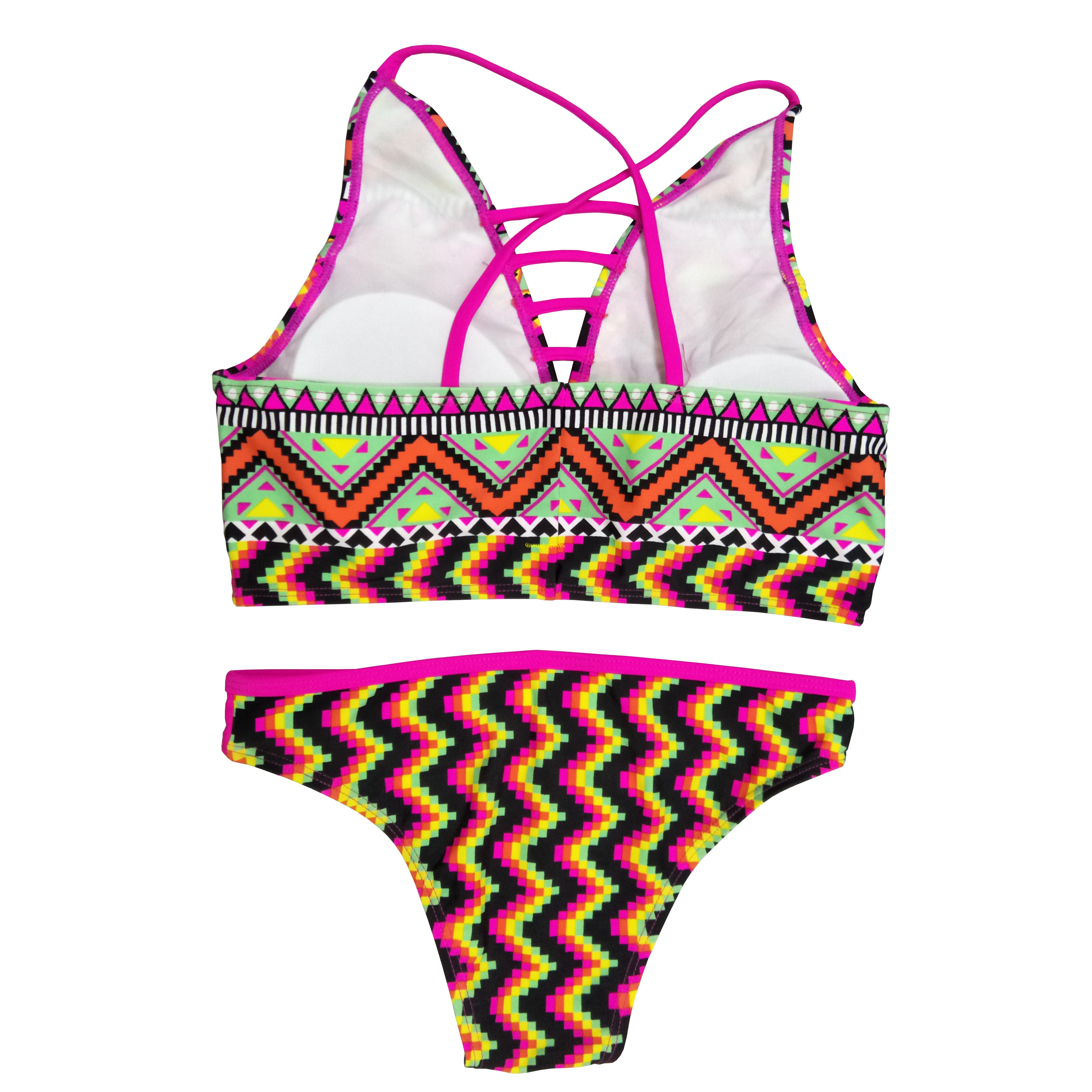 Bikini Girls two-piece swimsuit Girls swimwear kids swimsuit top with cujps AOP print beach wear custom available OEM orders accepted